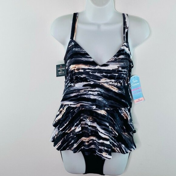 Swim Solutions $109 Coastal Plates Triple Tier One Piece Swimsuit Size 10 - Picture 2 of 5